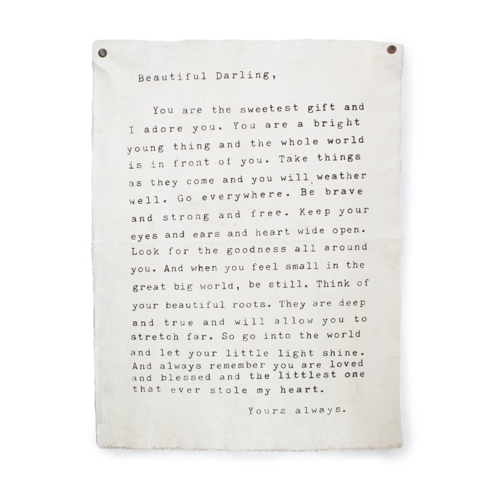 cream canvas love inspiration message wall hanging