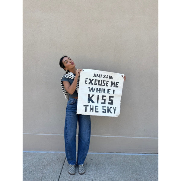 cream canvas jimi hendrix quote wall hanging