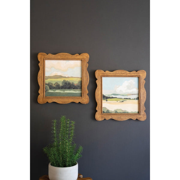 set of 2 natural wood framed landscape prints