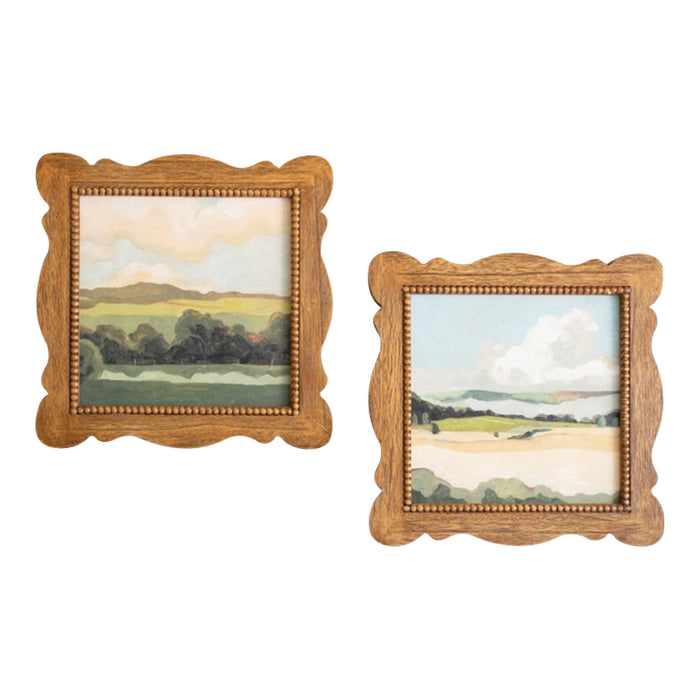 set of 2 natural wood framed landscape prints