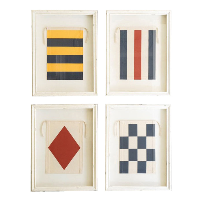 Kalalou's set of 4 Framed Nautical Canvas Flags adds charm to any dark wall, perfect for maritime enthusiasts.
