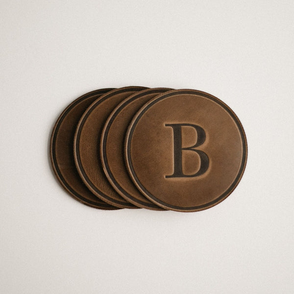 round coasters monogrammed leather personalized
