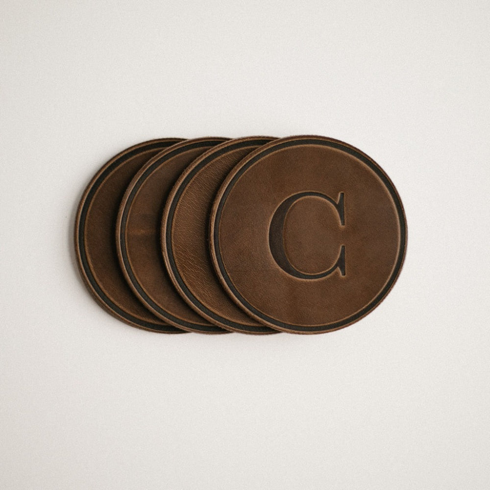 round coasters monogrammed leather personalized