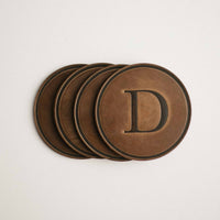 round coasters monogrammed leather personalized