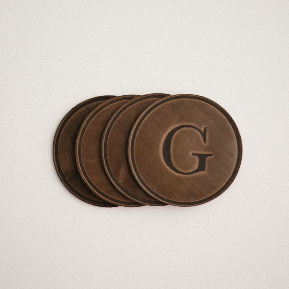 round coasters monogrammed leather personalized