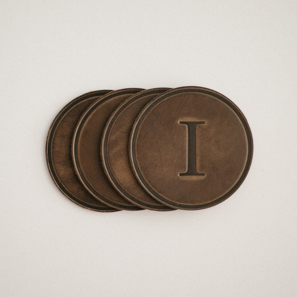 round coasters monogrammed leather personalized