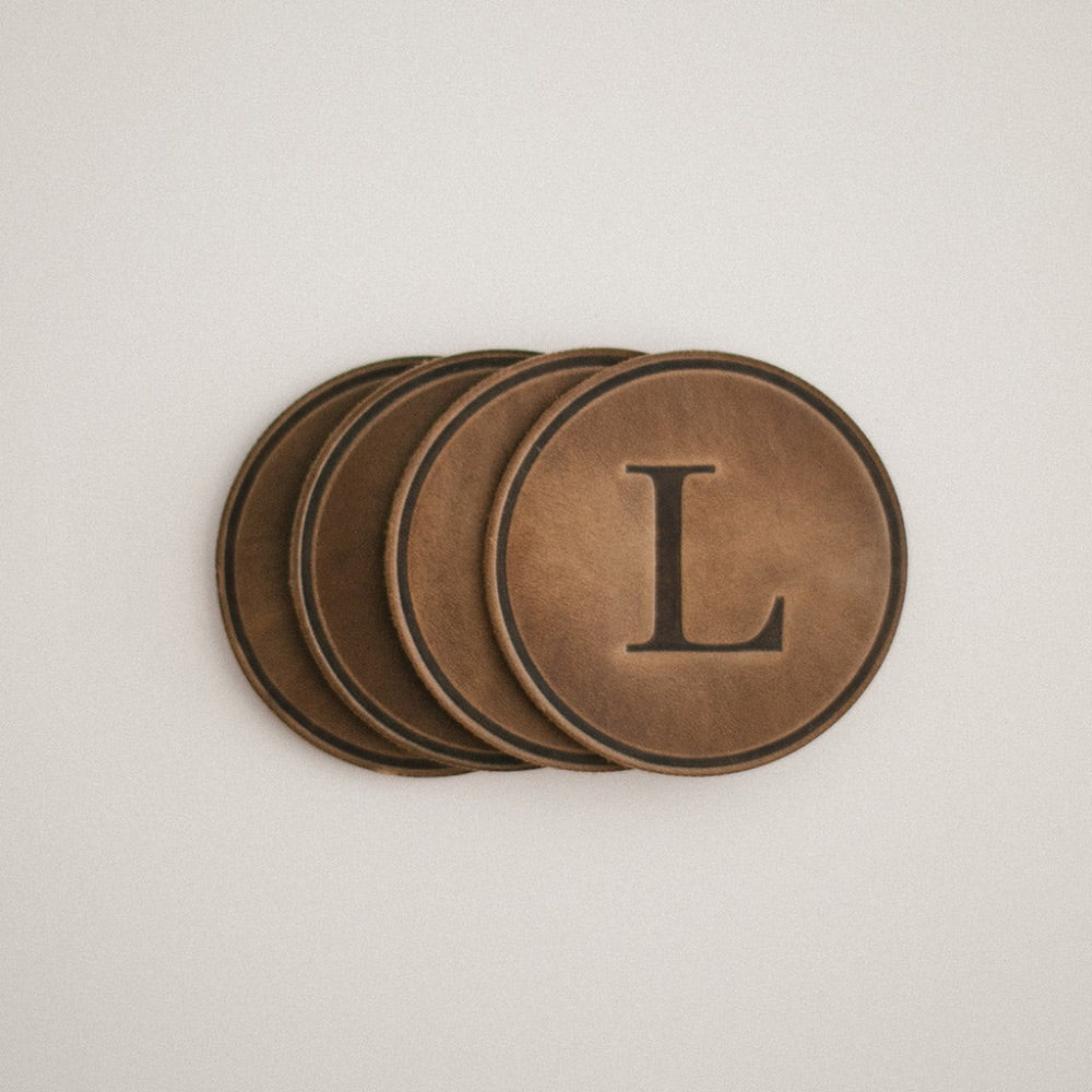 round coasters monogrammed leather personalized