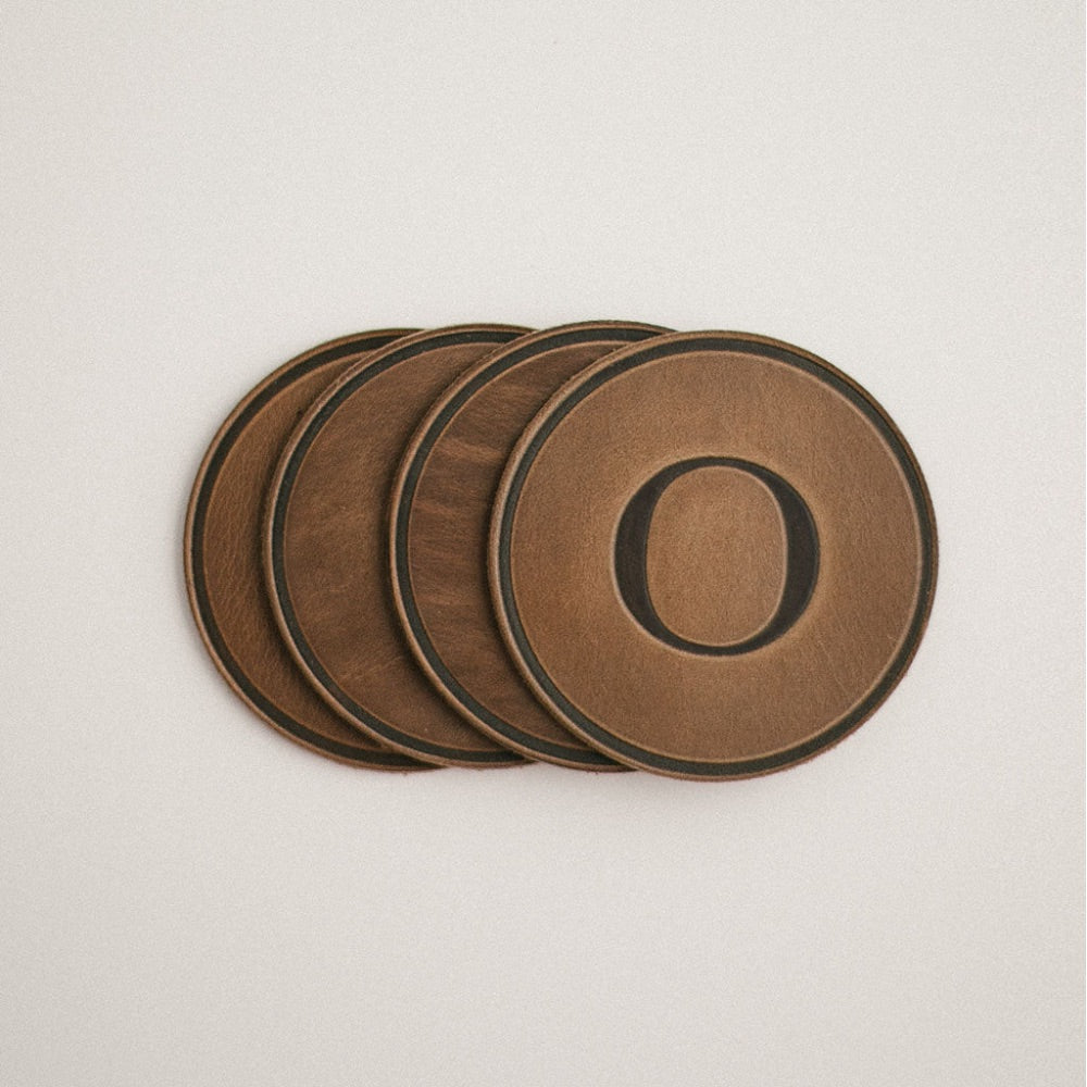 round coasters monogrammed leather personalized