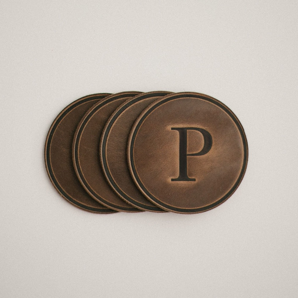 round coasters monogrammed leather personalized