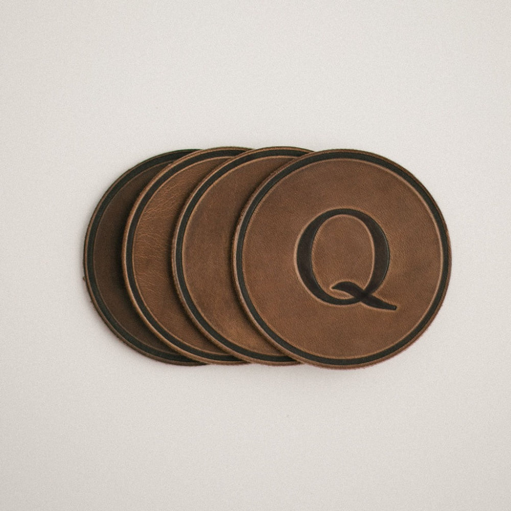 round coasters monogrammed leather personalized