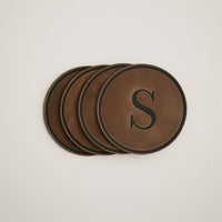 round coasters monogrammed leather personalized