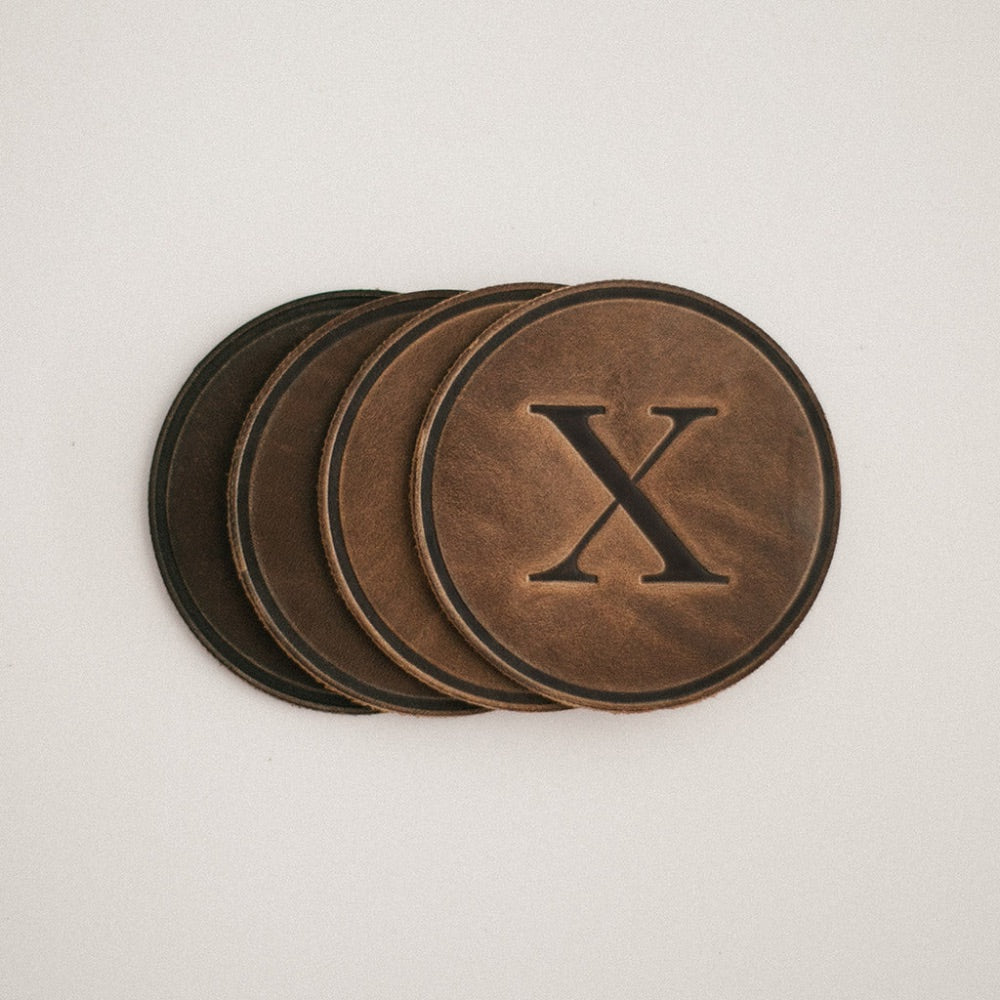 round coasters monogrammed leather personalized