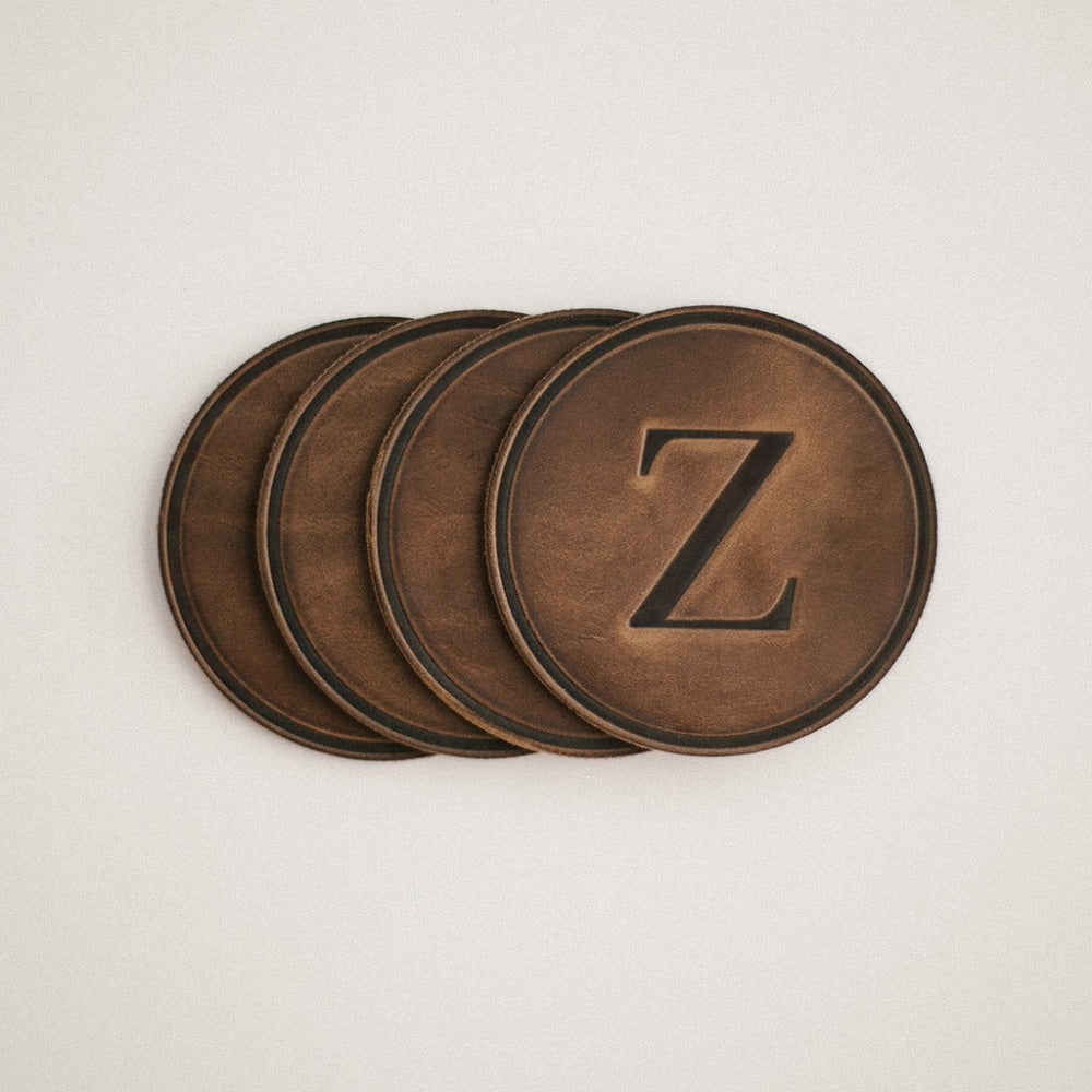 round coasters monogrammed leather personalized