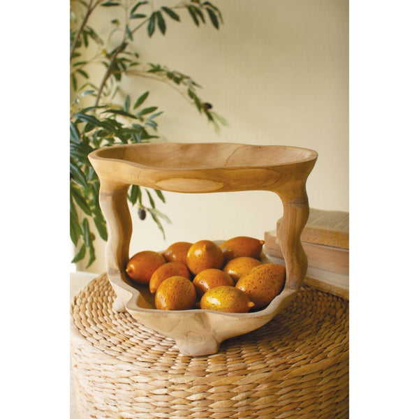 natural two tiered teakwood serving tower