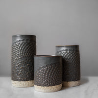 ceramic lace canister gray handmade round