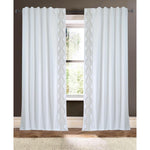 White Drapery Curtain Panel Linen Cotton Rod Pocket Tan EmbroideryTrim