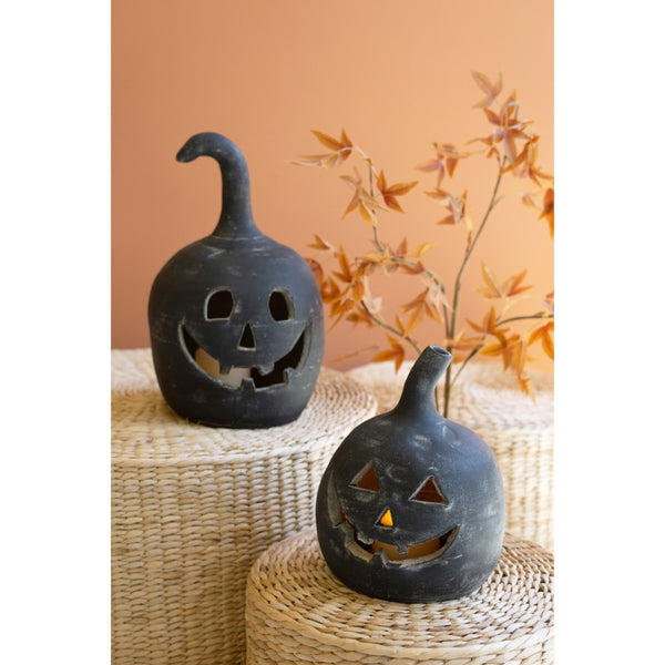 black clay jack o lantern decor set