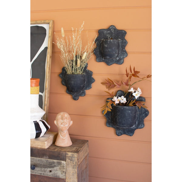 wavy clay wall planters black set