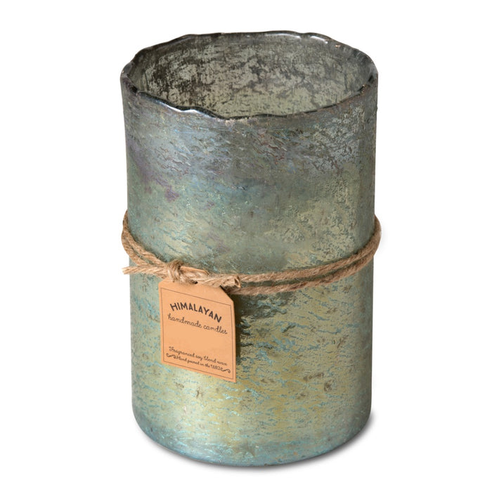 candle 2 wick mottled green bubbled glass