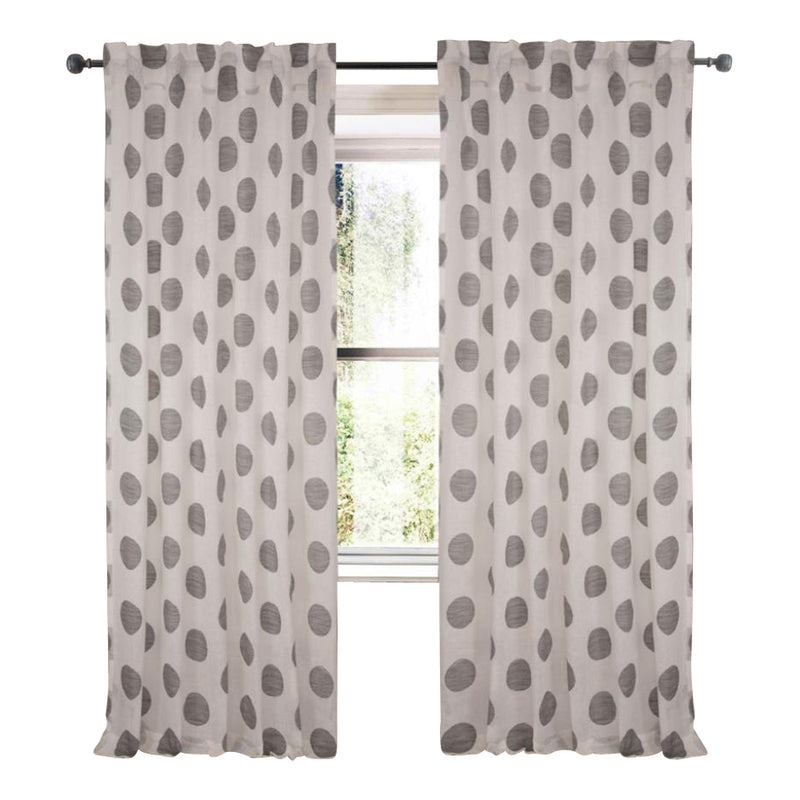 ivory linen sheer curtain panels grey polka dots