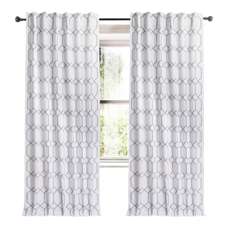 Drapery Curtain Panel White Grey Hexagon Rod Pocket