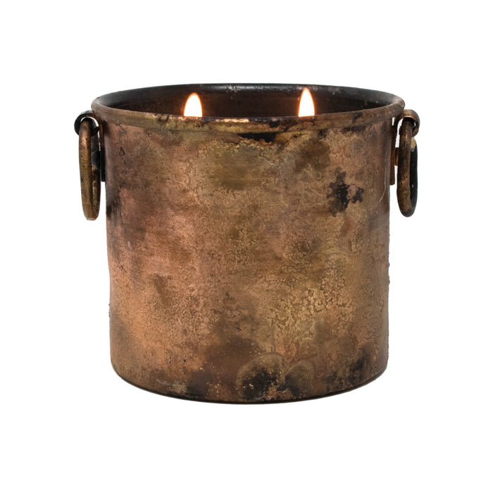 round wax candle melted brass rolled edge jar ring handles
