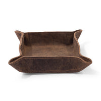distress brown leather square catchall