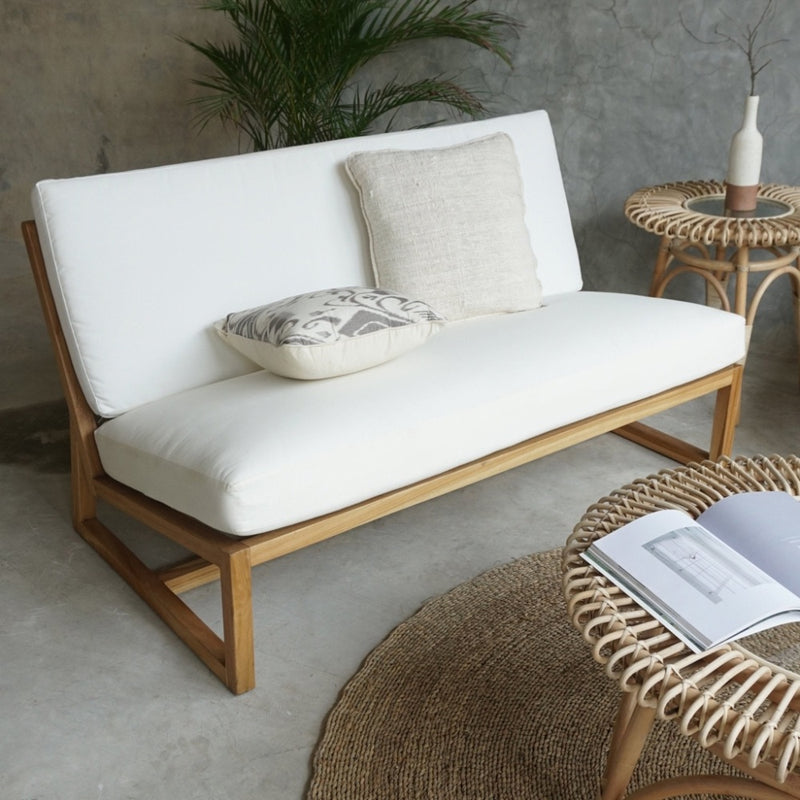 natural teak loveseat outdoor contemporary white cushion