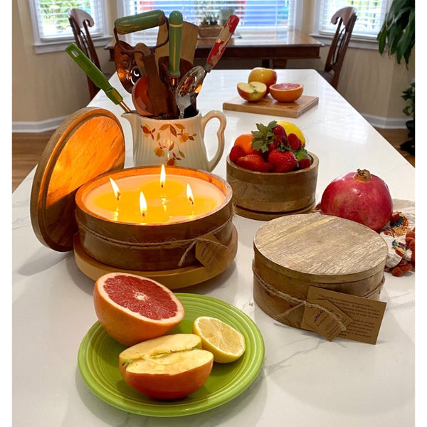 candle mango wood round lid natural