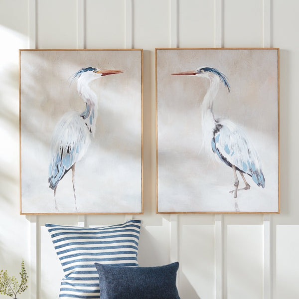 heron framed art giclee print set white blue