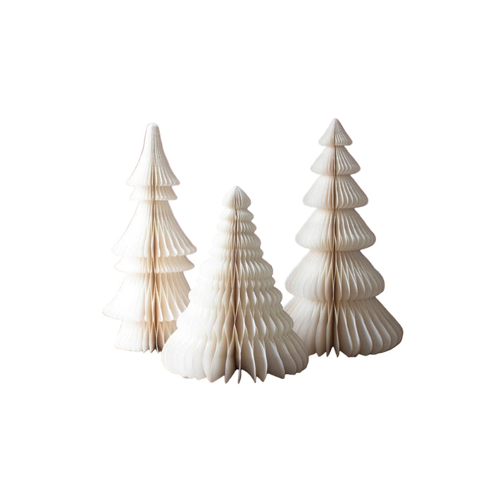 3 white accordian paper Christmas trees