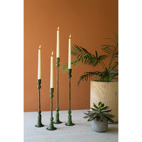 green patina candle holders set forged iron