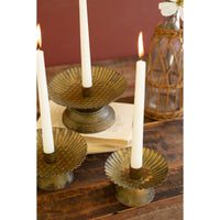 3 taper candle holders antique gold fluted bases