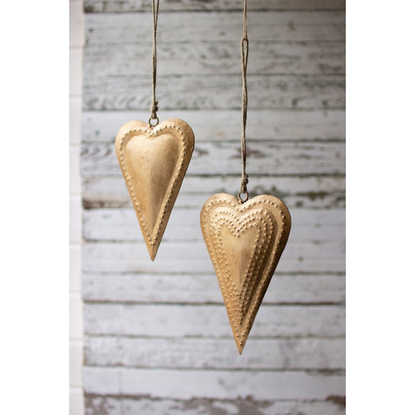 aged gold metal heart pair