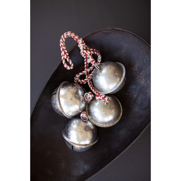 red white rope 4 antique silver jingle bells