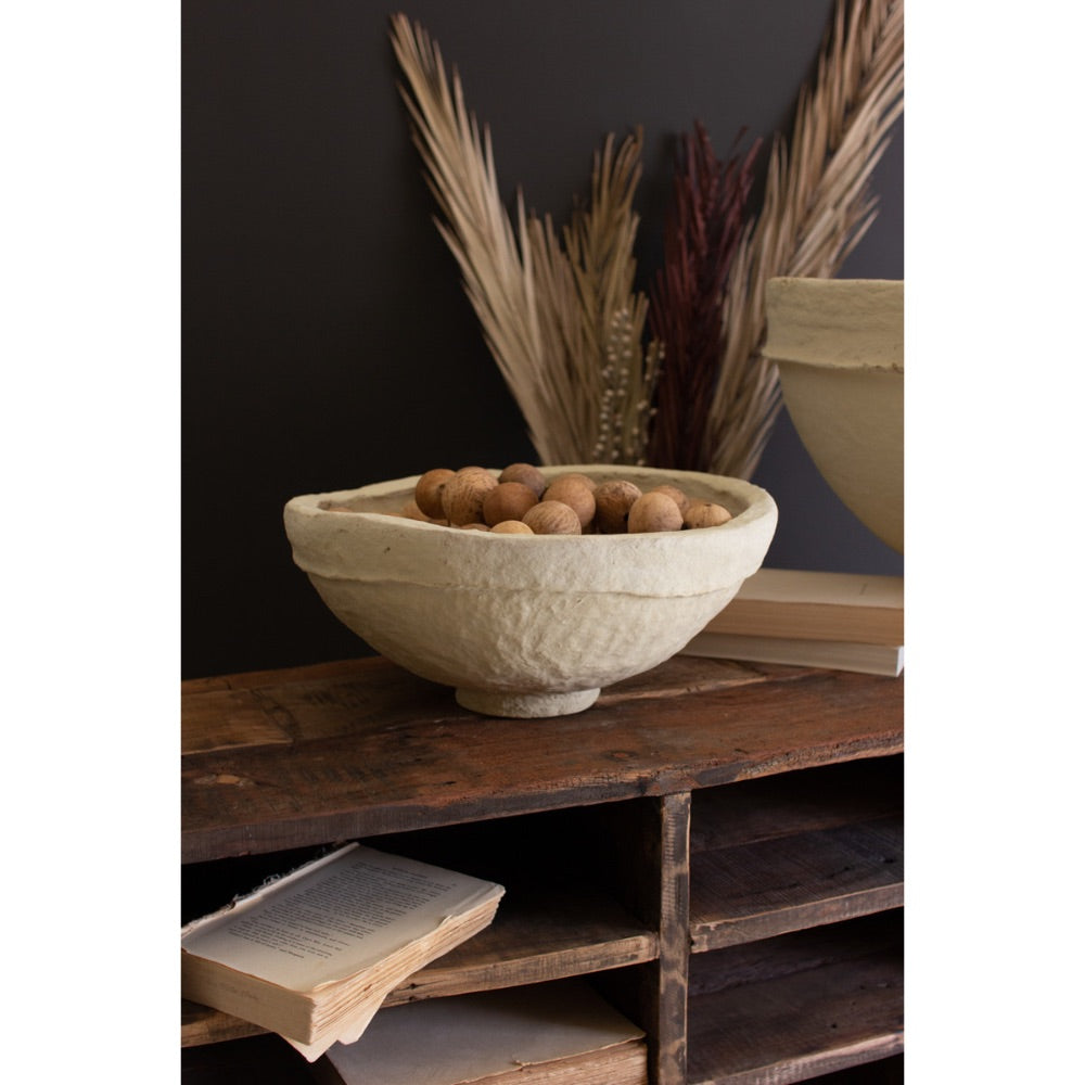 paper mache bowls set of three round cream varied sizes