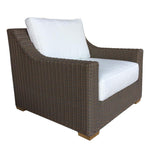 lounge arm chair white loose cushions Kubu weave all-weather wicker brown Padma's Plantation