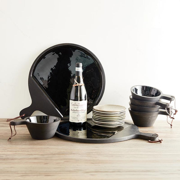 enamel black mango wood bowl handle