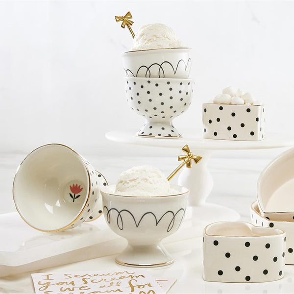 ceramic ice cream bowl set squiggles black white