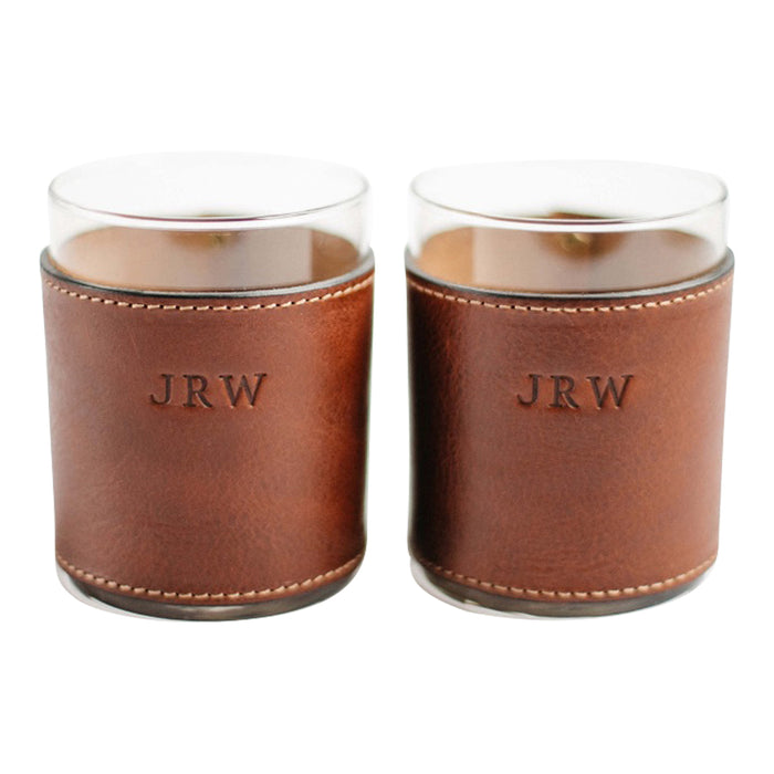 rocks glass leather wrapped personalized