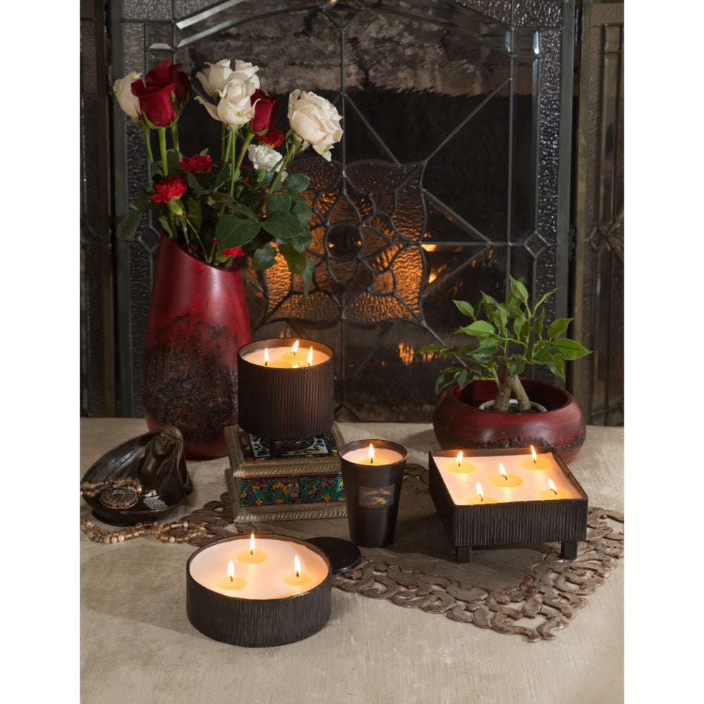 black round textured candle 4 wick