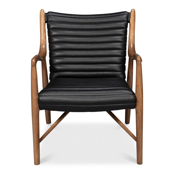 wood frame armchair black leather seat back