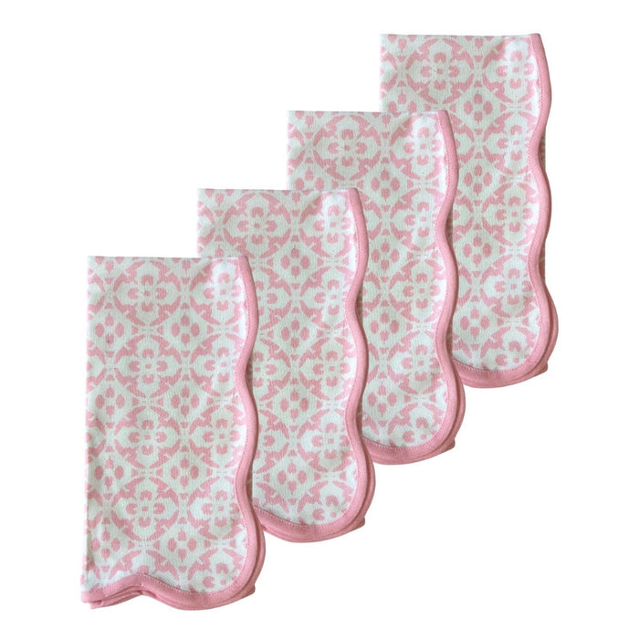 blush pink white dinner napkin scalloped edge set