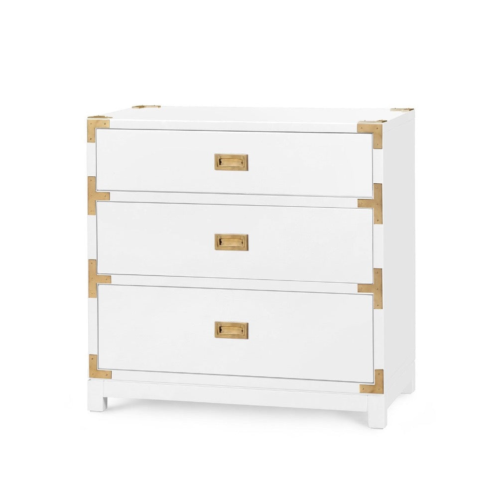 three drawer side table gloss white gold accents