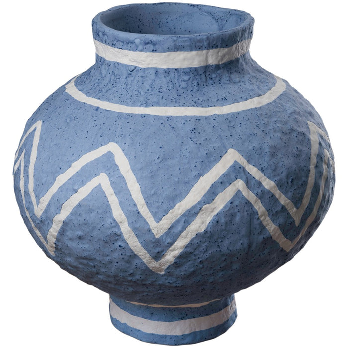 blue off-white vase round zig-zag pattern