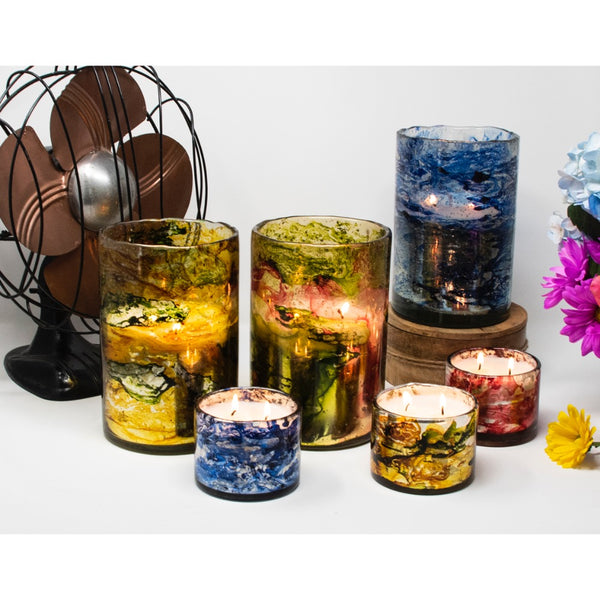 artisan glass blown candle tumbler yellow round