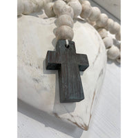 wood prayer beads white washed hanging charm mango wood decor
