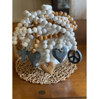 wood prayer beads white washed hanging charm mango wood decor