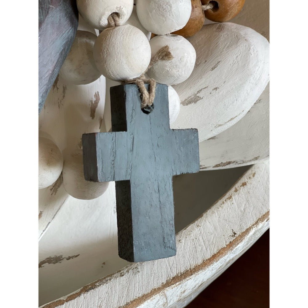 wood prayer beads white washed hanging charm mango wood decor