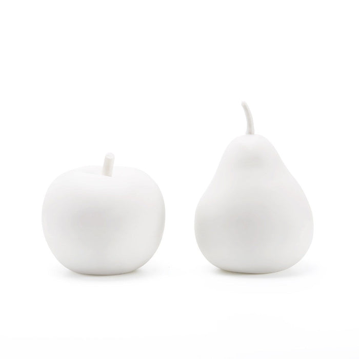 pear apple porcelain decor set of two white glazed